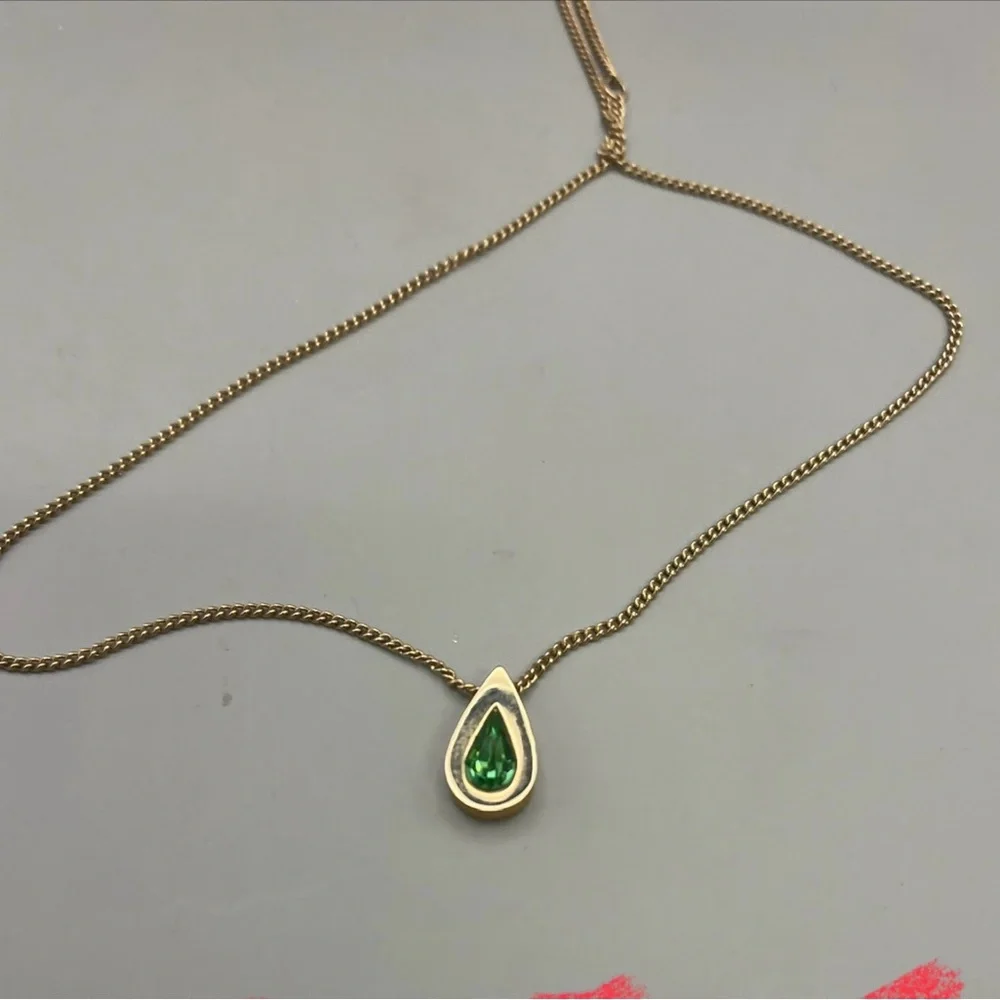 Gold Teardrop Necklace with Green Gemstone Pendant - Picture 4 of 4
